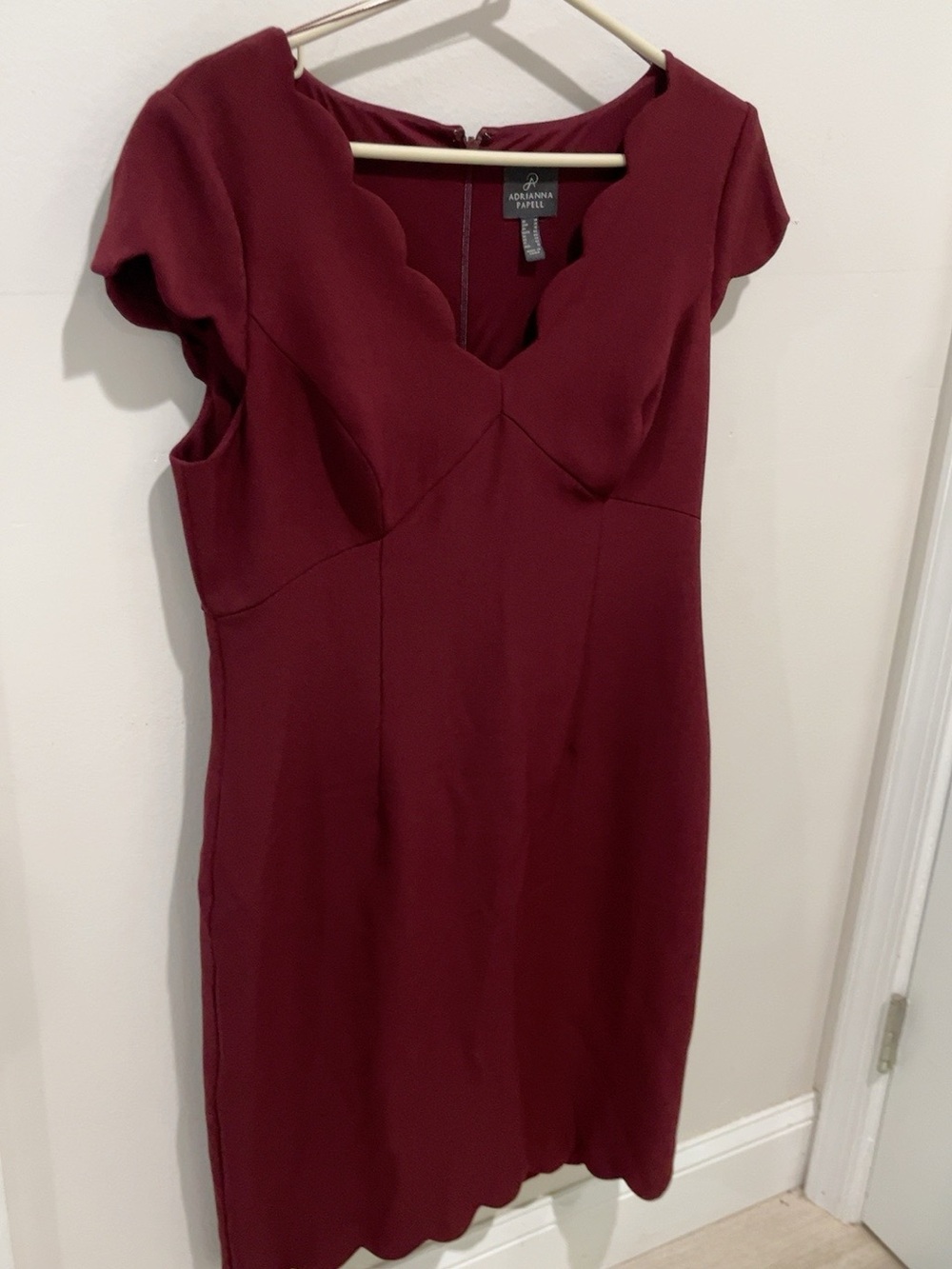 Adrianna Papell Burgundy Scalloped Sheath Dress Size 14- NEW